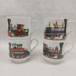 Bavaria Schumann Arzberg Train Engine Mugs Set of 4 Germany Vintage